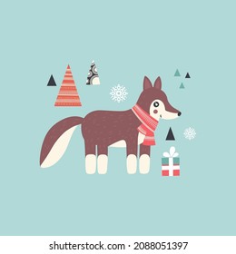 Ilustración del lobo. Animales forestales. Ilustración vectorial en un estilo plano