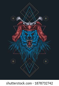 Wolf Illustration with Geometric. Perfect for design of t-shirts, stickers, merchandise, etc.