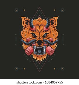 Wolf Illustration with geometric, suitable for the design of t-shirts, stickers, merchandise, etc.