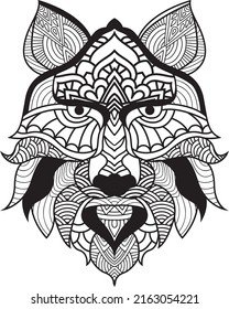 Wolf illustration geometric tattoo style. Cute Wolf with mandala. outline for coloring book

