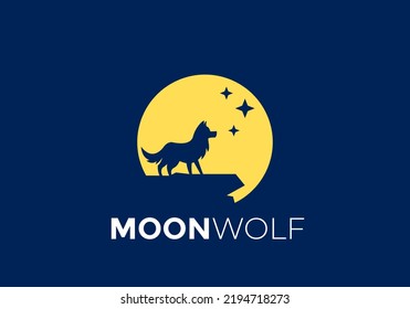 Wolf illustration logo on moon background.