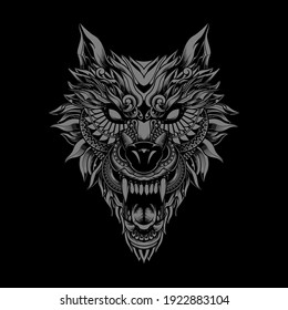 wolf illustration tattoo style and tshirt design