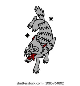 wolf illustration traditional tattoo flash