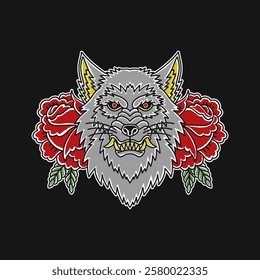 Wolf Illustration In Traditional Tattoo Style