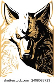 Wolf Illustration Wildlife Drawing, Artistic Animal Mascot Vibrant T-shirt design, Sports Team Logo Graphic Tattoo Style Esport