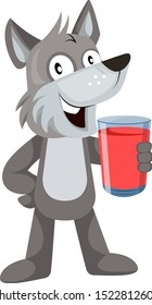Wolf with juice, illustration, vector on white background.