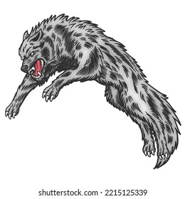 Wolf Jump Illustration Brush Strokes Drawing