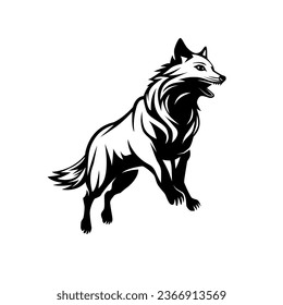 A wolf jumps to the side. Black and white illustration.