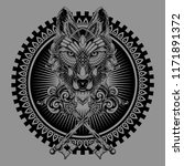 wolf and key tattoo illustration and tshirt design