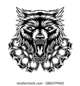 wolf and Knuckle line on the white background