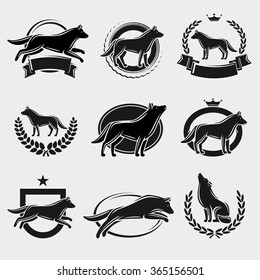Wolf label and icons set. Vector