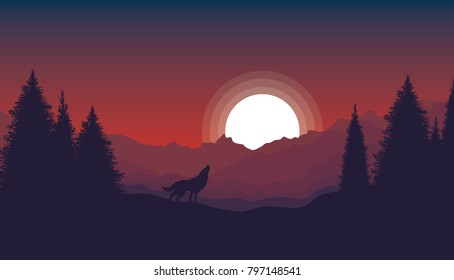 wolf landscape flat vector design for your poster etc
