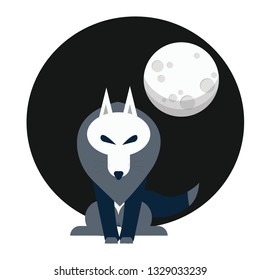 Wolf leader under the full moon silhouette vector illustration wild werewolf