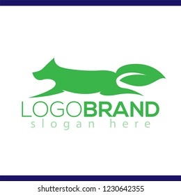 wolf and leaf tail logo silhouette vector element. animal logo template