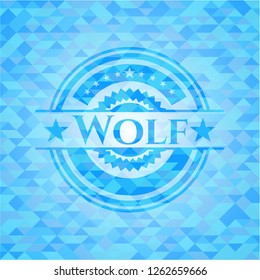 Wolf light blue emblem with mosaic background