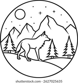 Wolf line art, wolf head line art, wolf silhouette
