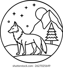 Wolf line art, wolf head line art, wolf silhouette