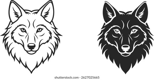 Wolf line art, wolf head line art, wolf silhouette