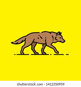 Wolf line icon. Wild predator symbol. Brown wolf isolated on yellow background. Vector illustration.