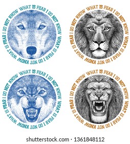 WOLF and LION Animal head print