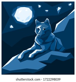Wolf lit by the moon. Vector illustration