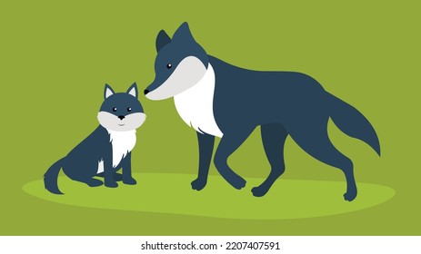 Wolf and little cub, illustration, vector