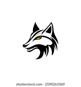 The wolf logo is black on a black background