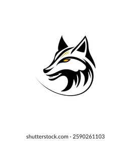 The wolf logo is black on a black background