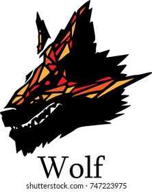 wolf logo black red orange, vector illustration