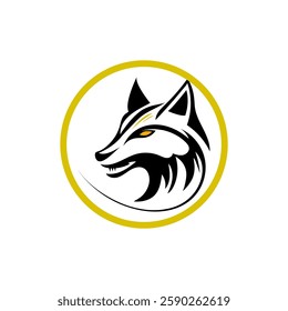 the wolf logo is black with a yellow circle