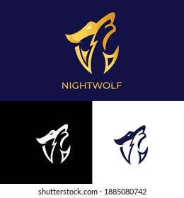 wolf of logo design with gold color. vector illustration