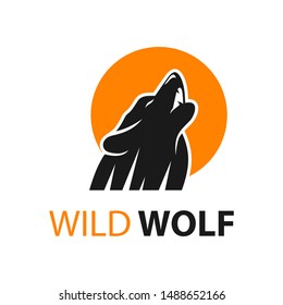 wolf logo design and moon circle