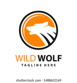 wolf logo design and moon circle