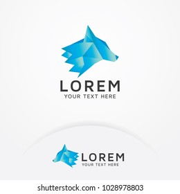 Wolf logo design. Origami wolf with blue and elegant color for technology logos, development, mobile app and more. Vector logo template