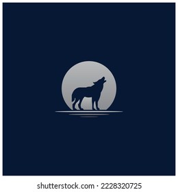 Wolf logo design template, 
Howling wolf at the moon, vector illustration, vector silhouette wolf