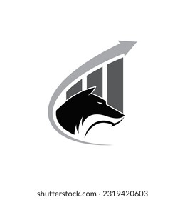 Wolf Logo Design Vector With Arrow And Pillar