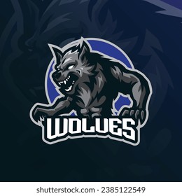 Wolf Logo Design Vektor mit moderner Illustrationskonzeption Stil für Abzeichen-, Emblem- und T-Shirt-Druck. Werwölfe-Illustration für Sport- und Begleitteam.