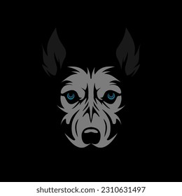 Wolf logo line pop art portrait colorful design with dark background. Abstract animal vector illustration.