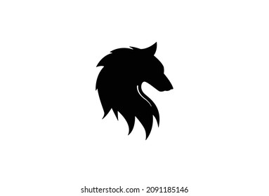 Wolf Logo Minimal Symbol Design. Vector Logo Template. A classic outline of a wolf head emblem with a luxurious fur as a trendy logomark. EPS10