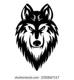 wolf logo outline black and white,vector drawing, illustration