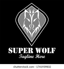 Wolf logo with a shield shape frame. Vector logo of a wolf with a black and white background.