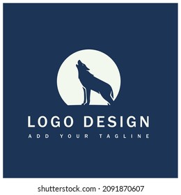 Wolf Logo Stock Vector. Moon night vector.
 