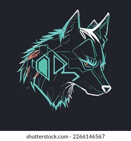 Wolf logo in the style of cyberpunk, the futuristic flat logo with a wolf flat illustration