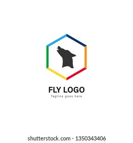 Wolf logo template design. Wolf logo with modern frame isolated on white background
