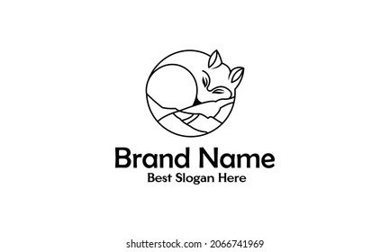 Wolf Logo Template Wolf monline with Mountain Vector Template