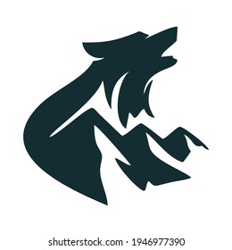 Wolf Logo Template 
Wolf Silhouette with Mountain Vector Template