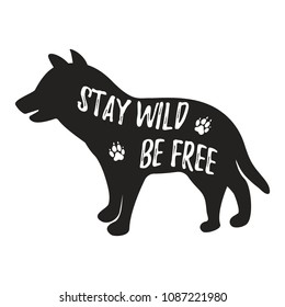 Wolf logo template with text Stay wild, be free. Wild animal typography badge design