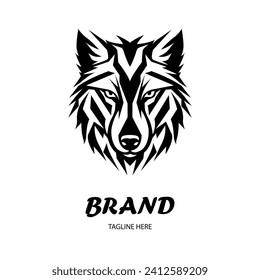 Wolf logo template. Vector The front view of the symmetrical wolf looks dangerous. Vector icon