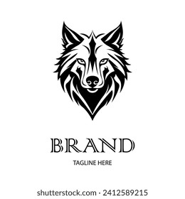 Wolf logo template. Vector The front view of the symmetrical wolf looks dangerous. Vector icon