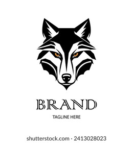 Wolf logo template. Vector The front view of the symmetrical wolf looks dangerous. Vector icon